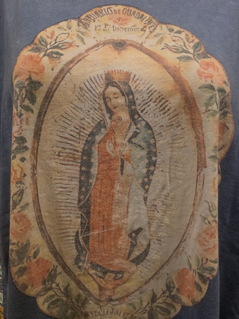 Blue Graphic Guadalupe Boho Sleeve Women’s Top. Size S/M. - Picture 3 of 4